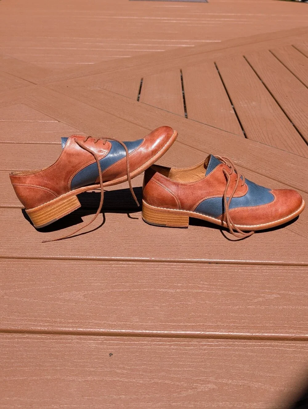 Chocolat Blu Brown and Blue Two-Tone Leather Flats